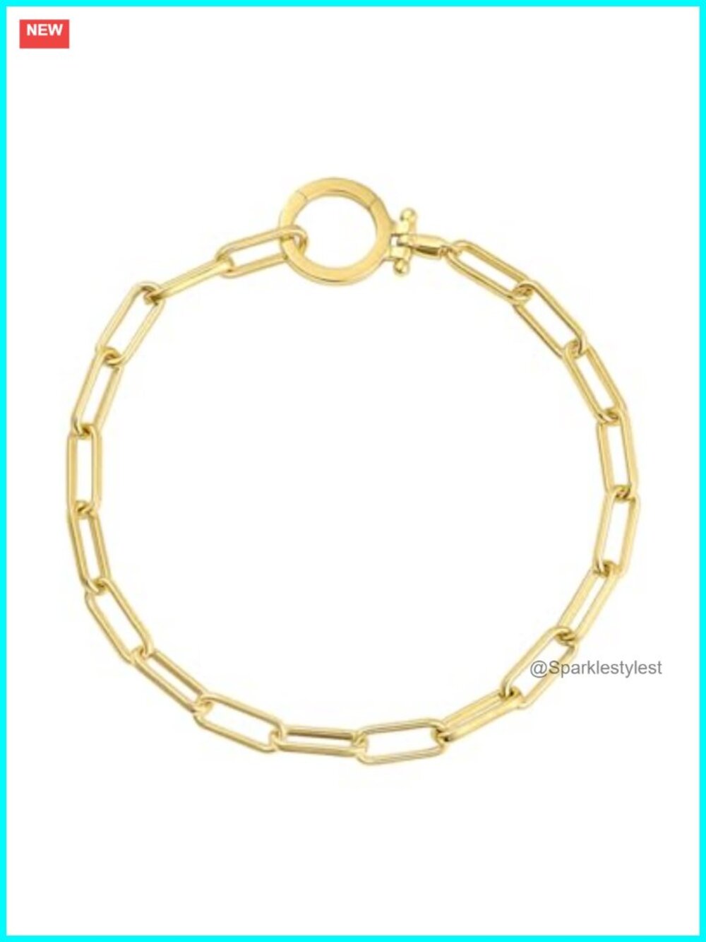 18K Gold Plated Paperclip Link Bracelet 7 1/4 Inch Hinge Closure